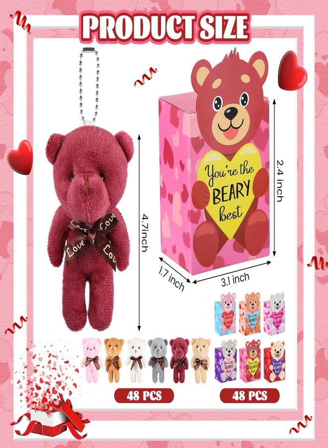 Halloscume 48 Packs Valentine's Day Mini Bear Toy Bulk Stuffed Animal with Heart Boxes Party Favors Supplies for Kids Classroom Valentine's Gifts Exchange School Rewards Prizes, 6 Styles - Image 2